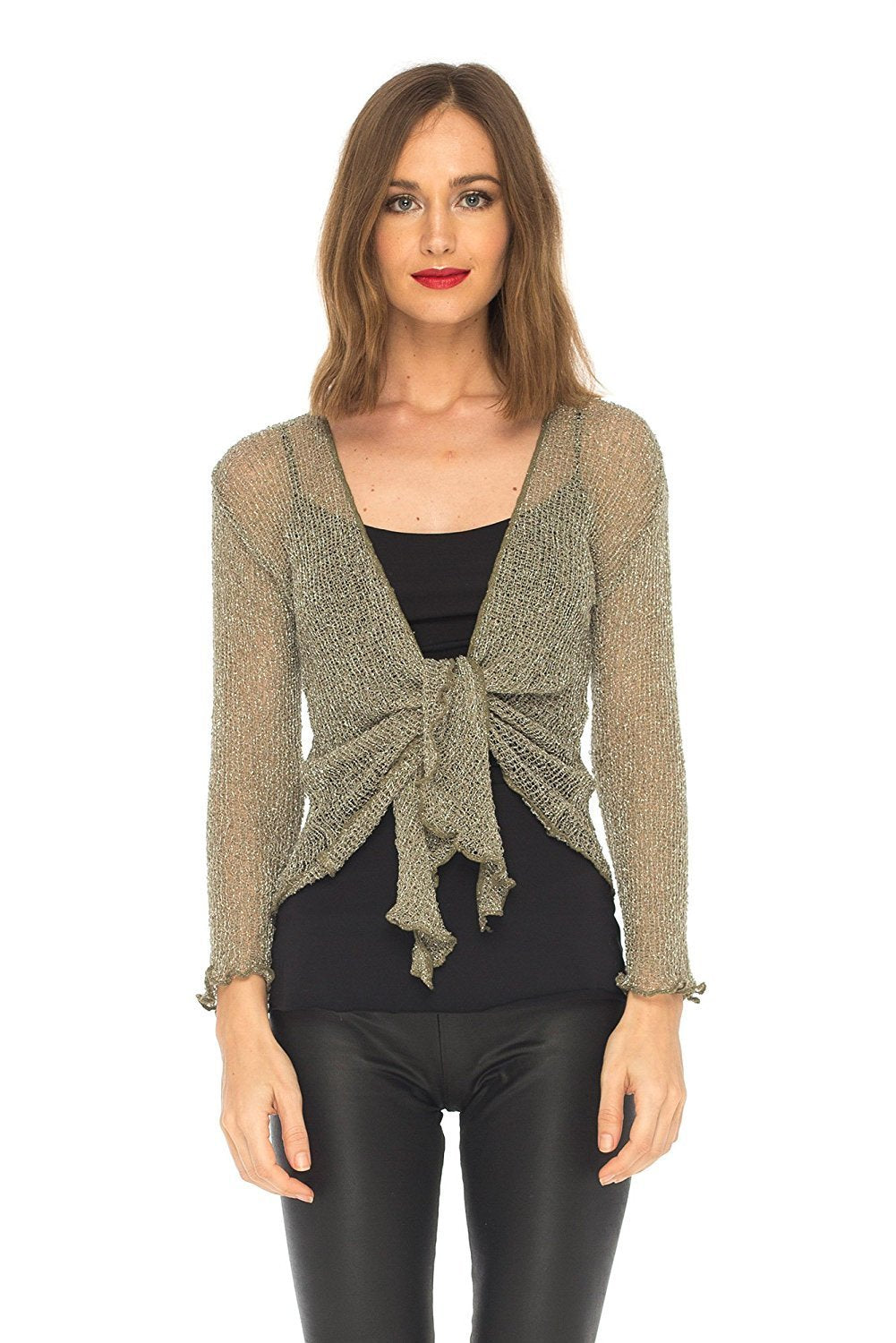 SHU-SHI Womens Sparkly Metallic Knitted Sheer Shrug Cardigan